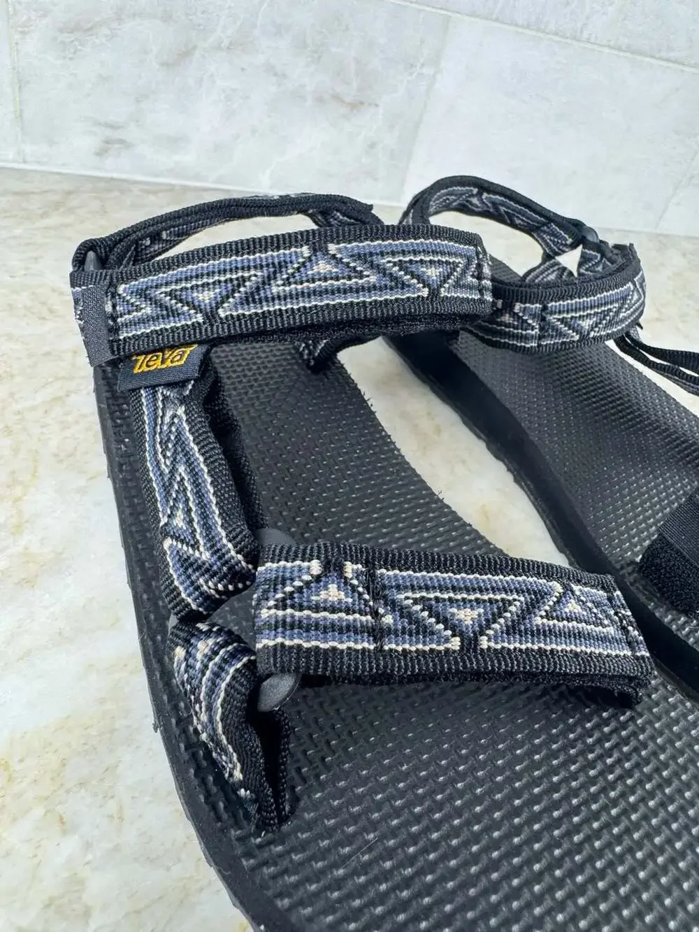 Teva Original Universal Kids K3 Sport Sandals Black Gray Geometric Hook & Loop